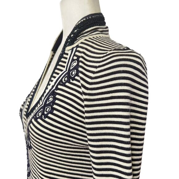 Tory Burch Knit Dress or Tunic V-Neck Long-Sleeve Black & White Striped Embroide - Picture 8 of 12